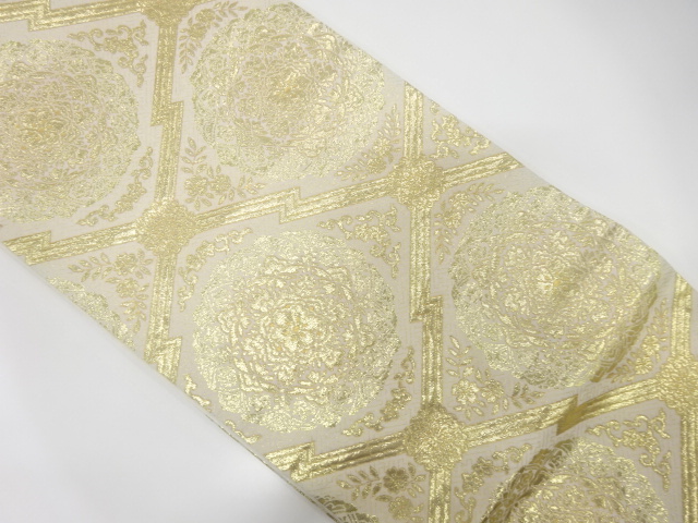 JAPANESE KIMONO / ANTIQUE FUKURO OBI / WOVEN FLORAL CREST